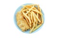 Plate of fried fish and chips isolated on white background Royalty Free Stock Photo