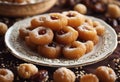 plate of Fried Makrout or makroud - Algerian semolina, dates and honey sweets, traditional North Africa sweet food for islam on