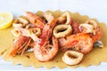 Plate with fried seafood in sicilian restaurant