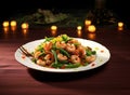 A plate of fried shrimp with green beans for Halloween