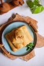 A plate of fried spring roll with vegetable and vermicelli on the table Royalty Free Stock Photo