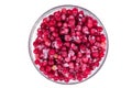 Plate frozen red currants on a white background. Harvesting of berries for the winter. Royalty Free Stock Photo