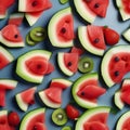 A plate of fruit salad shaped like a fish, with watermelon scales and kiwi fins5