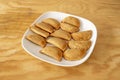 Plate full of fried dumplings stuffed with bonito