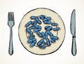 A plate full of pills. Vector drawing Royalty Free Stock Photo