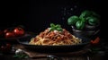 Plate full of spaghetti and meat sauce on the table Royalty Free Stock Photo