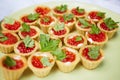 Plate full of tartlets filled with butter and red