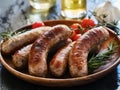 Plate of german bratwurst sausages with herbs Royalty Free Stock Photo