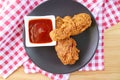 Plate of Crispy Fried Chicken Drumsticks Served with Dip Royalty Free Stock Photo