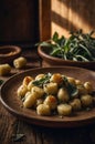Delicious Homemade Potato Gnocchi with Sage and Butter Royalty Free Stock Photo
