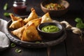 A plate of crispy samosas. (Generative AI)