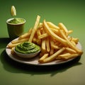 Hyper-realistic Plate Of Fries And Chips With Mushy Peas