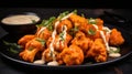 Plate of greasy and flavorful buffalo cauliflower bites Royalty Free Stock Photo