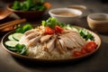 A Plate of Hainanese chicken rice Generative AI Royalty Free Stock Photo