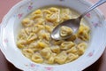 Plate of handmade tortellini, typical Italian food