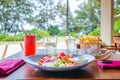 Plate with healthy Mediterranean food - fresh raw tuna salad with vegetables Royalty Free Stock Photo