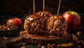 A plate of homemade chocolate dipped caramel apple fudge dessert generated by AI