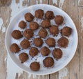 A plate of homemade chocolate truffles coated in cocoa powder Royalty Free Stock Photo