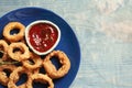 Plate with homemade crunchy fried onion rings Royalty Free Stock Photo