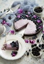 Plate with homemade piece of delicious blueberry, blackberry and grape pie or tart served on table Royalty Free Stock Photo