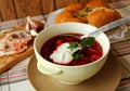 A plate of hot borscht Royalty Free Stock Photo