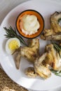 Plate of hot chicken wings outdoor Royalty Free Stock Photo