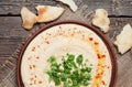 Plate of hummus, traditional lebanese food with Royalty Free Stock Photo