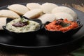 South indian food idli coconut chutney with curry leaves and red chillies Royalty Free Stock Photo