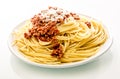 Plate of Italian spaghetti with savory beef mince