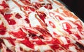 A plate of jamon serrano, cured Spanish ham cut in slices on a tray Royalty Free Stock Photo
