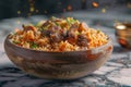 A plate of Kabsa on a marble countertop Royalty Free Stock Photo