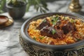 A plate of Kabsa on a marble countertop Royalty Free Stock Photo