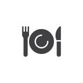 Plate, knife and fork icon vector