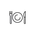 Plate, knife and fork line icon