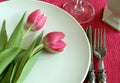 Plate, knife, fork and tulips Royalty Free Stock Photo