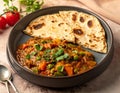 A plate of lahoh, the pancake-like flatbread, is served alongside a savory vegetable stew Royalty Free Stock Photo