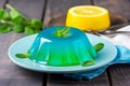 Plate of lemon jelly mint tasty food. Generate Ai Royalty Free Stock Photo