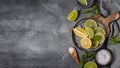 plate with lime lemon slices flat lay. High quality photo Royalty Free Stock Photo