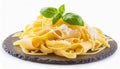 Plate of macaroni cheese. Tasty hot pasta. Delicious dish Royalty Free Stock Photo