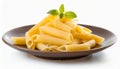 Plate of macaroni cheese. Tasty hot pasta. Delicious dish Royalty Free Stock Photo