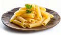 Plate of macaroni cheese. Tasty hot pasta. Delicious dish Royalty Free Stock Photo