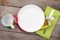 Plate with measure tape, cup, knife and fork. Diet food Royalty Free Stock Photo