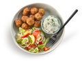 Plate of meat balls and vegetable salad Royalty Free Stock Photo