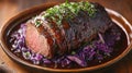 A plate of meat with a side of cabbage Royalty Free Stock Photo