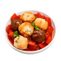 plate of meatballs with tomato sauce isolated over white background Royalty Free Stock Photo