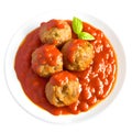 plate of meatballs with tomato sauce isolated over white background Royalty Free Stock Photo