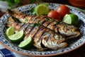 A plate of mero a la plancha with grilled grouper. Royalty Free Stock Photo
