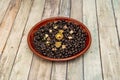 Plate of Mexican stewed black beans