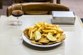 Milanesas con papas fritas & x28;schnitzel made with cow beef and fri