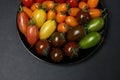 a plate of multicolored tomatoes
